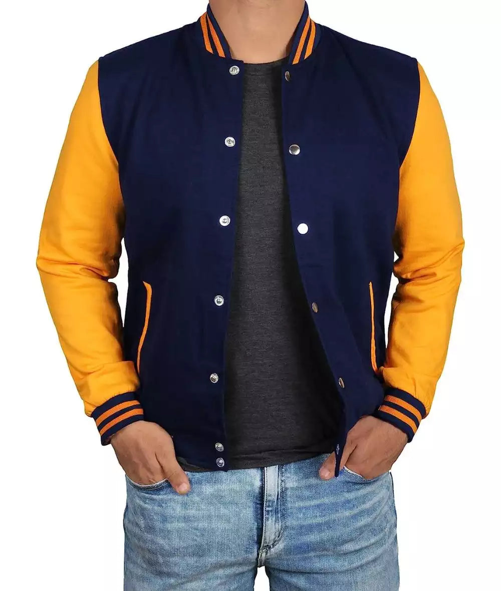 Men’s Blue and Yellow Varsity Jacket – Baseball Style Letterman Bomber